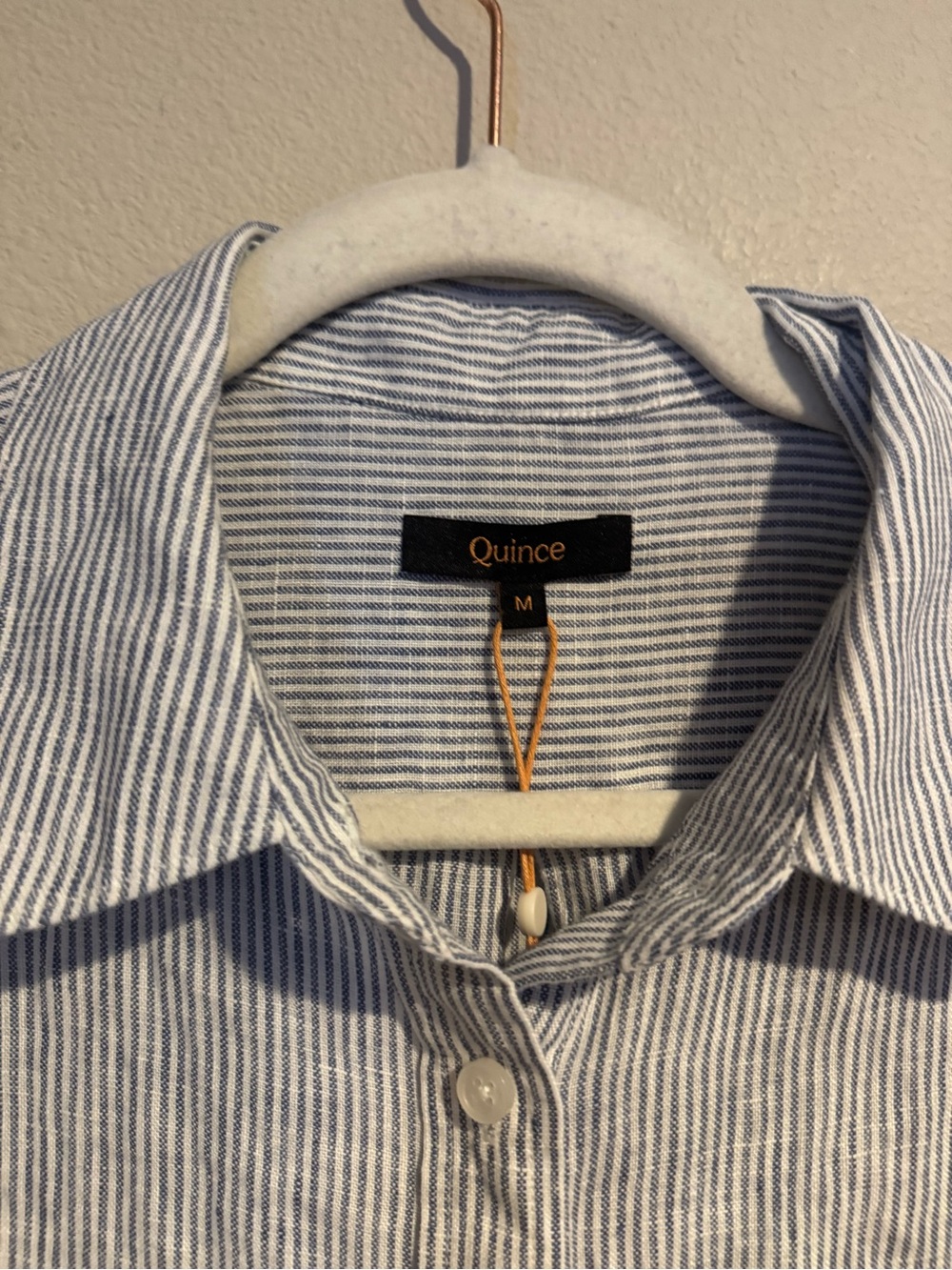 Quince 100% European Linen Long Sleeve Shirt Blue Pinstripe - Picture 4 of 8
